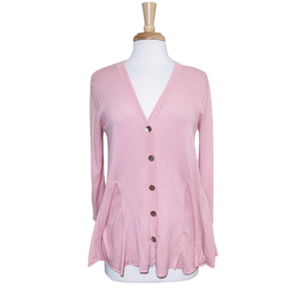 J. JILL Silk/Cotton Blend Swing Knit Cardigan with Godets in Ballet Pink
